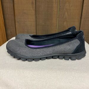 SKECHERS Size 9 Black Silver Memory Foam Flats Comfort Round Toe Shoes